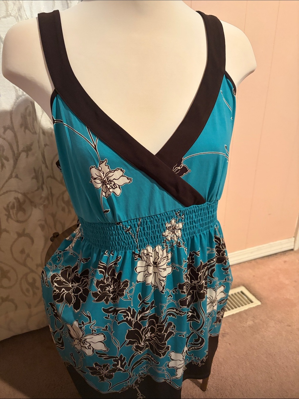 Style & Co. Teal Floral top with Black and White Accents
